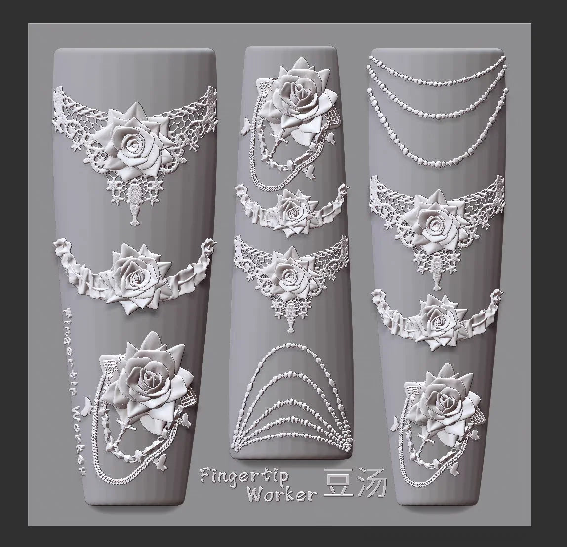 1Pc Chain Ice Flower Fox Spoon Fork Dragon Snake Butterfly 3D Acrylic Mold Nail Art Decorations  DIY Design Silicone Nails Mold