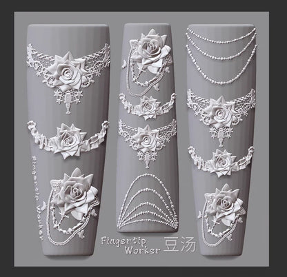 1Pc Chain Ice Flower Fox Spoon Fork Dragon Snake Butterfly 3D Acrylic Mold Nail Art Decorations  DIY Design Silicone Nails Mold