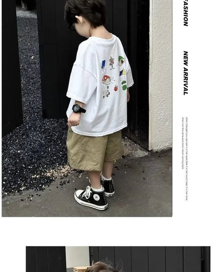 Boys' Summer Short Sleeve T-shirt New Small And Medium Children's Round Neck Top Children's Casual Versatile Half Sleeve Fashion