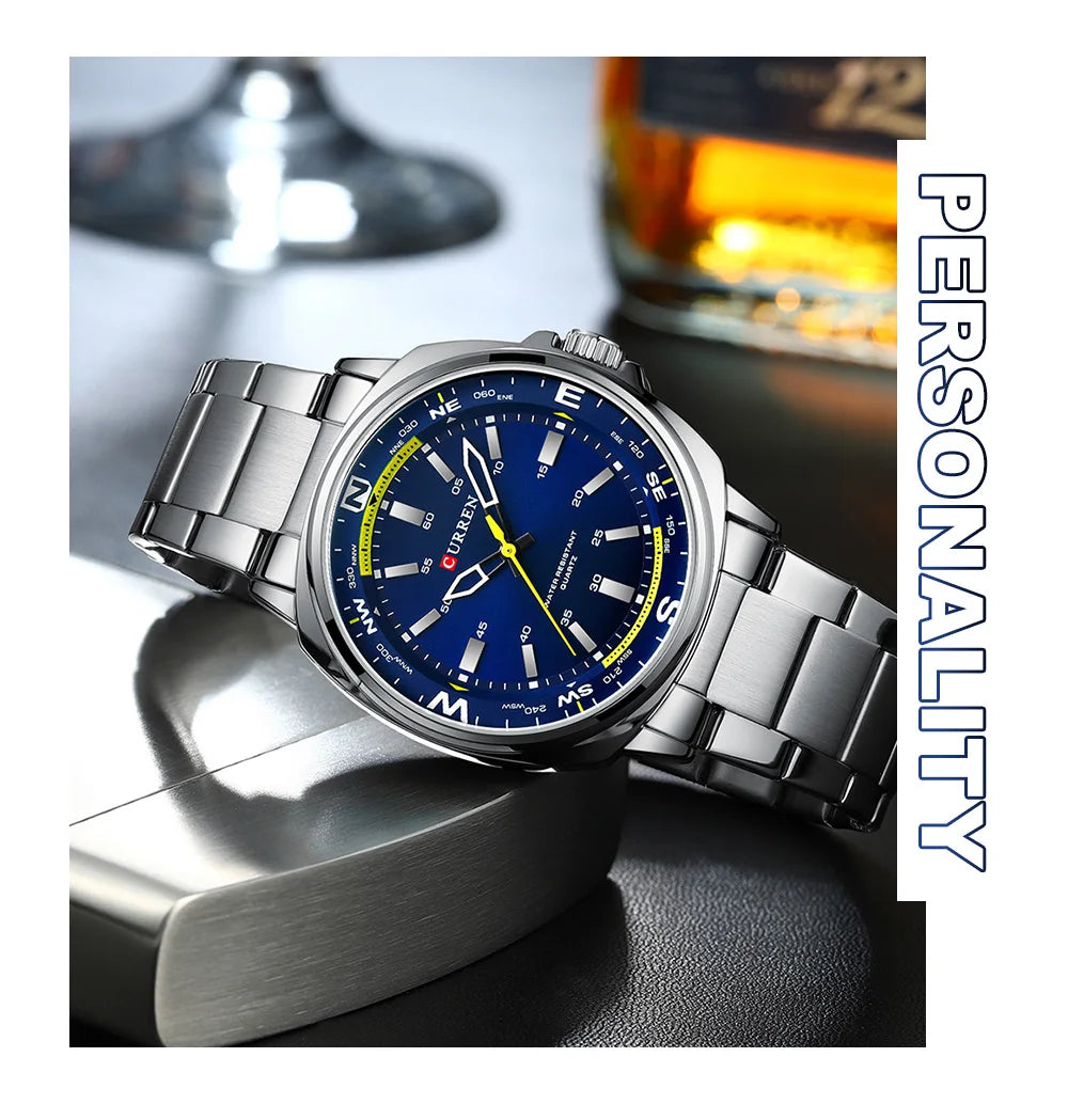 CURREN 8455 Men's Quartz Watch Large Dial Waterproof Stainless Steel Strap Casual Business Elegant Watches for Men Reloj Hombre