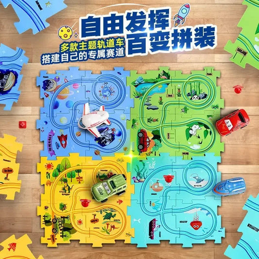 Rompecabezas para niños, vagón de ferrocarril, montaje DIY, carro eléctrico, tren automático, escena de ciudad, construcción, rompecabezas, juguetes