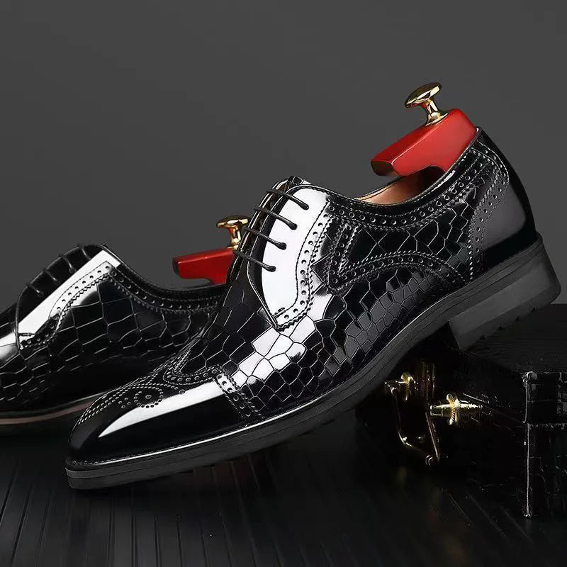 Crocodile Pattern Leather Shoes Business Oxford Footwear Men's Brogue Dress Shoes Leather Formal Shoes for Men Bullock Shoe 2024