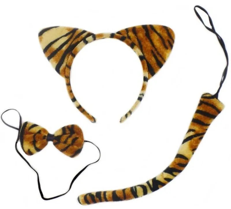 Animal Cat Tiger Cosplay Costume for Boys Girls Headband Clothes Shoes Tail Tutu Skirt Gloves Set for Kids School Performance