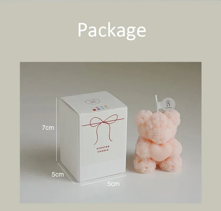 Cute Rose Bear Candle Romantic Cute Soy Wax Aromatherapy Small Scented Relaxing Birthday Wedding Party Gift Home Decor