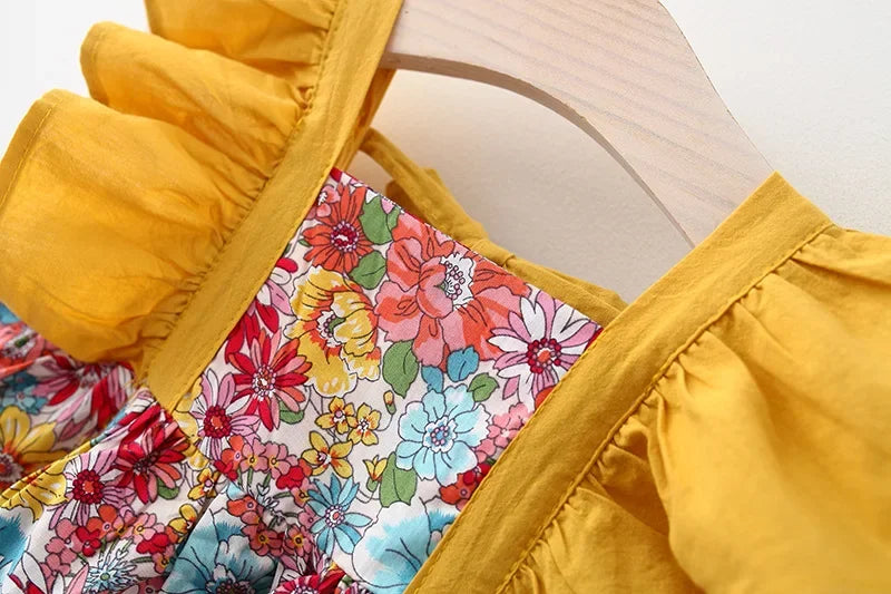 Vestido de verano para niña con tirantes y flores fragmentadas, sin mangas, de princesa, para recién nacida de 0 a 3 años, incluye gorro.