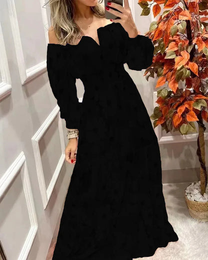 Women's Dresses 2022 Summer Vintage Print Off The Shoulder Casual V Neck Long Sleeved Waist Slim Maxi Dress