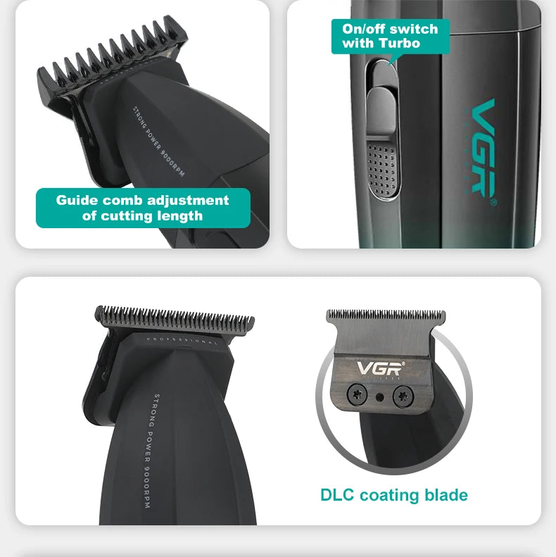 VGR Hair Trimmer Professional Barber Cordless Clipper Electric Hair Cutting Machine Metal Hair Trimmer for Men V-003 V-906 V-308