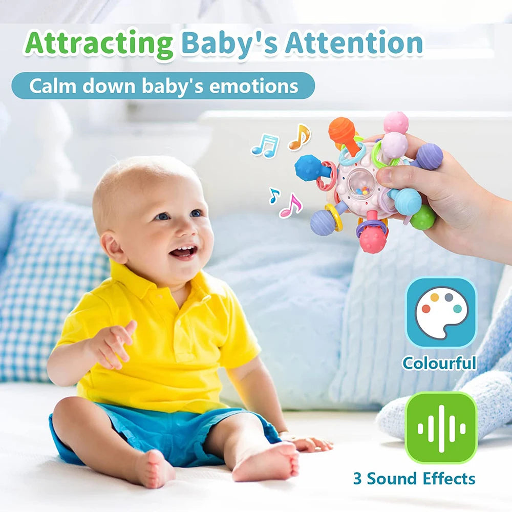 Baby Toys 0 12 Months Rotating Rattle Ball Grasping Activity Baby Development Toy Silicone Teether Sensory Toys for Babies Gifts