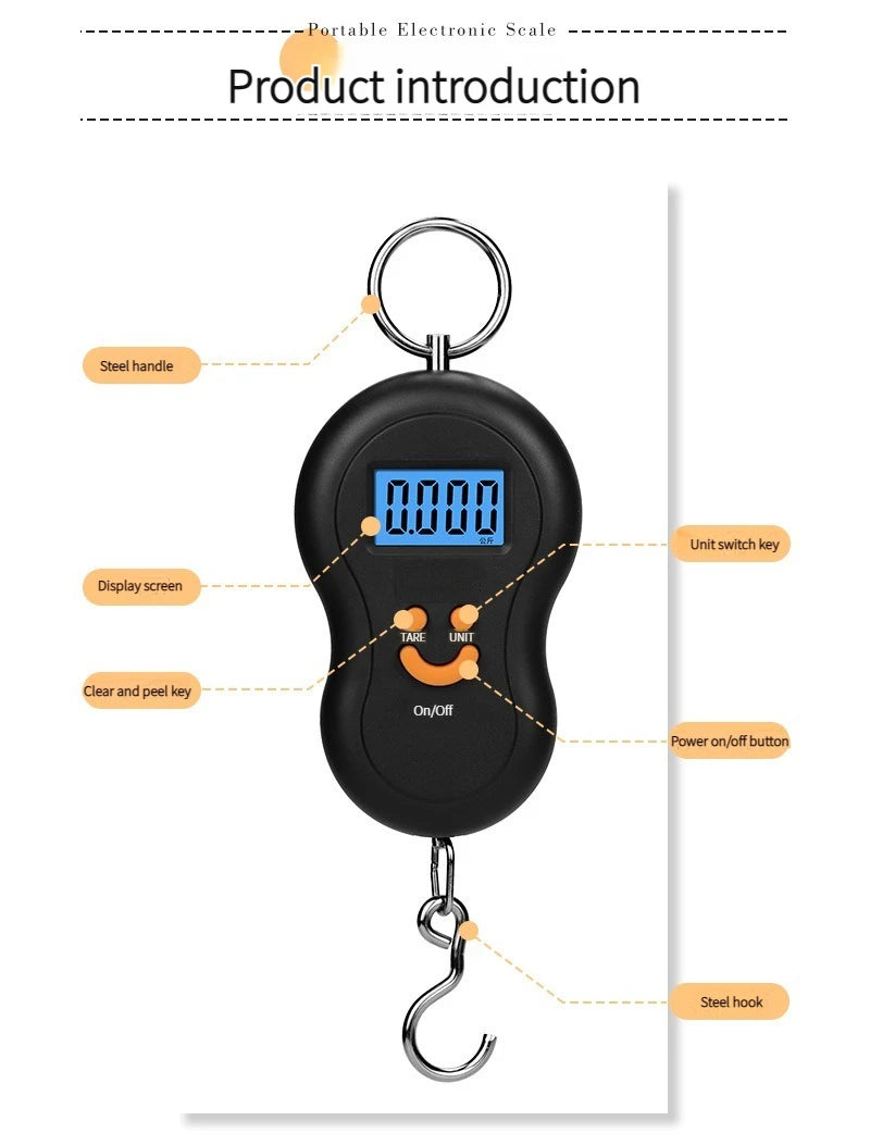 Electronic 50Kg 10g Hanging Scale LCD Kitchen Digital Scale BackLight Fishing Weights Pocket Scale Travel Luggage Scales