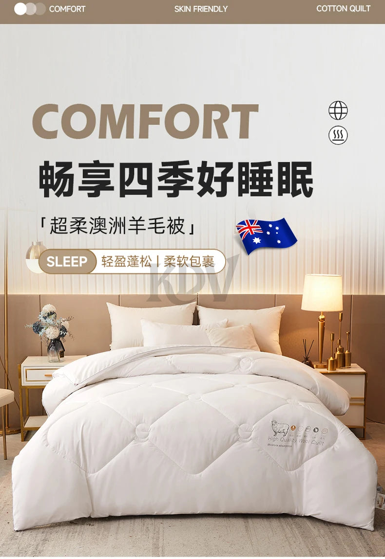 Luxury 100% Wool Quilt Core Autumn Winter Thickened Warm Quilted Comforter Fluffy Soft King Queen Size Solid White Duvet Insert