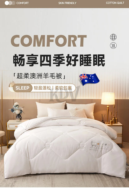 Luxury 100% Wool Quilt Core Autumn Winter Thickened Warm Quilted Comforter Fluffy Soft King Queen Size Solid White Duvet Insert