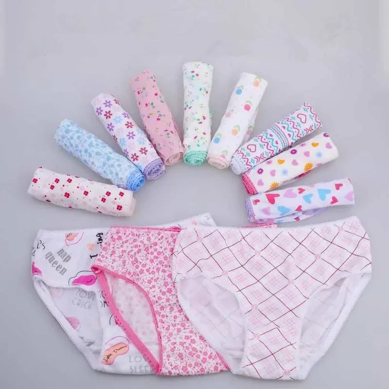 12pcs /Lot Baby Girls Briefs Cartoon Underwears Children Panties Short Underpants For 1-12 Years