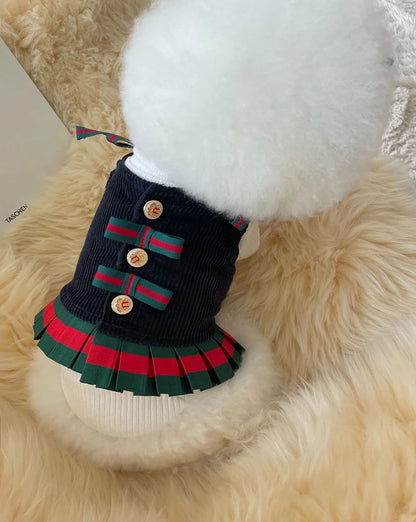 FATHIN Dog Princess Dresses Puppy Bow Knot Dress Luxury Pet Skirt Striped Dresses for Small Medium Cats