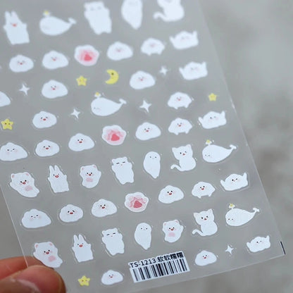 Lovely Red Fox Cartoon 5D Soft Reliefs Self Adhesive Nail Art Stickers Cute 3D Nail Decoration Decals Wholesale Dropshipping