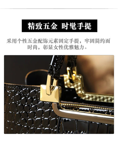 2023 New Luxury Crocodile Bag for Women Casual Tote High Qualtiy Patent Leather Shoulder Purses Elegant Dinner Noble Purse Black