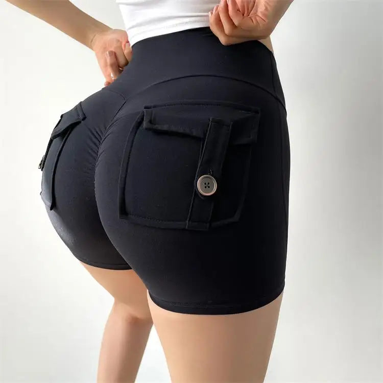 TRY TO BN - Pantalones cortos deportivos para mujer, con bolsillos, cintura alta, sexys, para gimnasio, entrenamiento, push up, pantalones cortos de ciclista, mallas de ciclismo para fitness