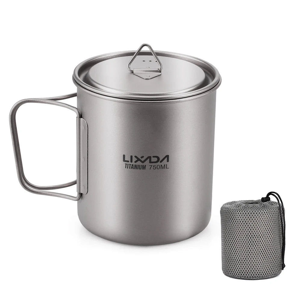Taza de agua ultraligera de titanio Lixada con asa plegable, portátil para exteriores, camping, picnic, 300 ml/350 ml/550 ml/650 ml