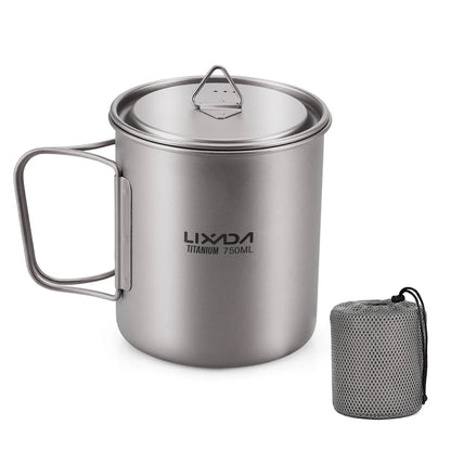 Taza de agua ultraligera de titanio Lixada con asa plegable, portátil para exteriores, camping, picnic, 300 ml/350 ml/550 ml/650 ml