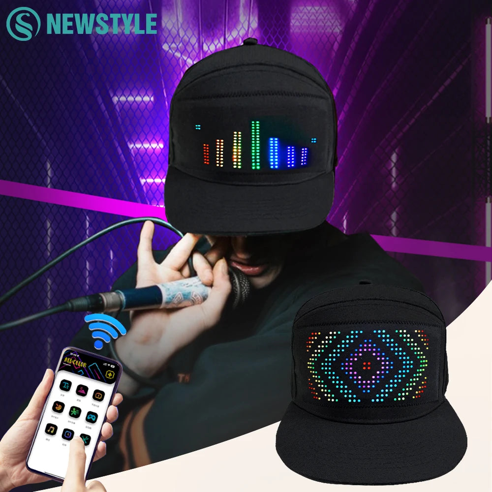 Pantalla de luz LED DIY, matriz inteligente, gorras de béisbol con Bluetooth, control por aplicación, decoración genial para fiestas de hip hop
