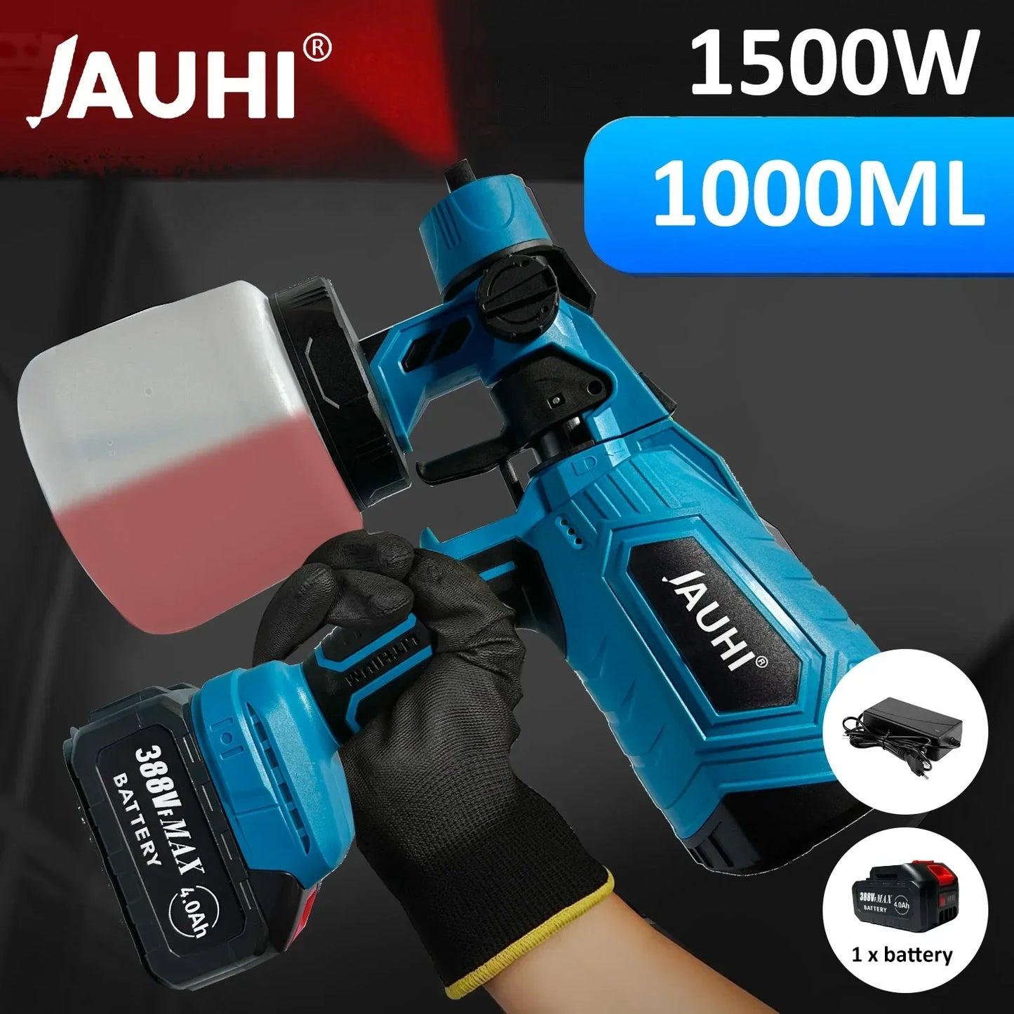 Pistola pulverizadora elétrica sem fio, 1000ml, portátil, pulverizador de tinta doméstica, móveis automotivos, revestimento de aço, aerógrafo para makita, bateria de 18v
