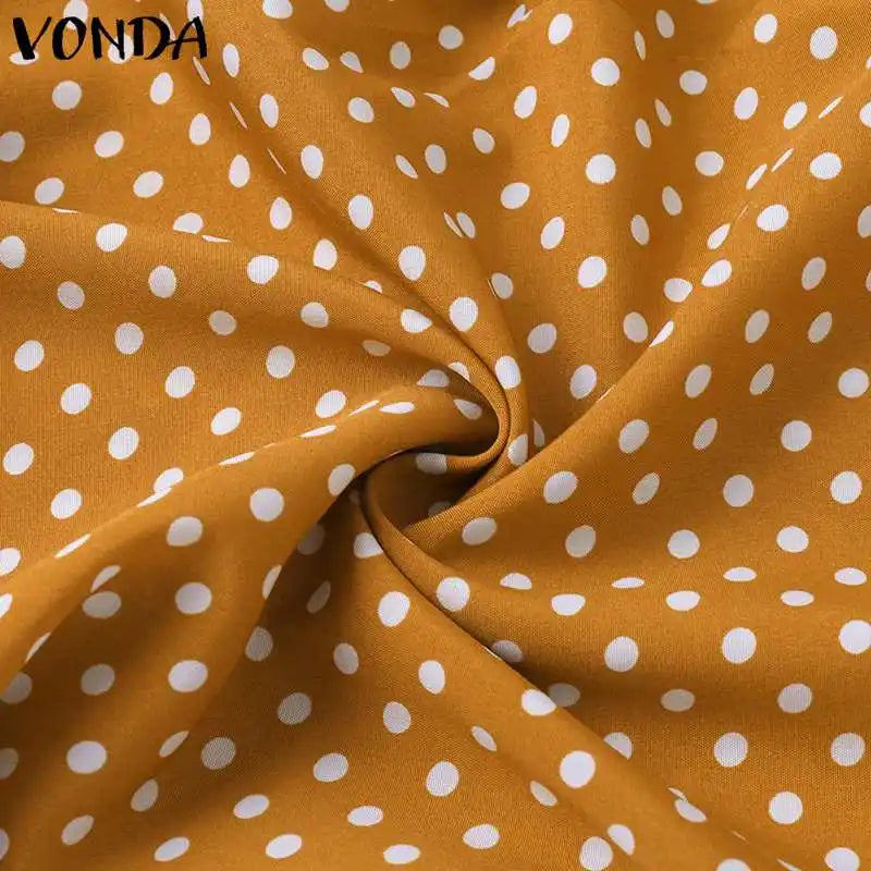 Plus Size 5XL VONDA Elegant Jumpsuist Women 2024 Autumn Polka Dot Rompers Long Lantern Sleeve Casual Long Overalls Playsuits