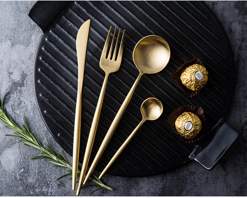 30pcs Black Dinnerware Set Stainless Steel Steak Knife Fork Coffee Spoon Teaspoon Flatware Dishwasher Safe Kitchen Tableware Set