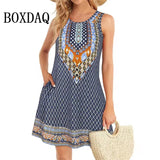2025 Fashion Plus Size Women Casual Short Dresses Elegant Summer Bohemian Dress Pockets Sleeveless Simple Female Clothing Summer