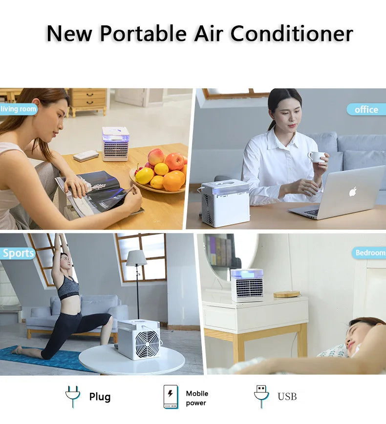 2025 New Portable Air Conditioner with Ultraviolet Germicidal Lamp USB Air Cooler Desktop Mini Cooling Fan