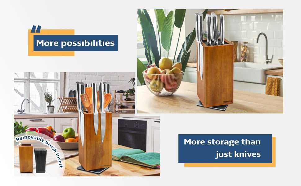 Magnetic Rotating Wood Knife Holder  360° Rotatable Knife Block For  Kitchen Knives Storage With Anti Slip Pad Wood Knife Board