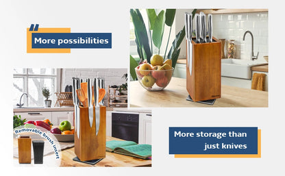 Magnetic Rotating Wood Knife Holder  360° Rotatable Knife Block For  Kitchen Knives Storage With Anti Slip Pad Wood Knife Board