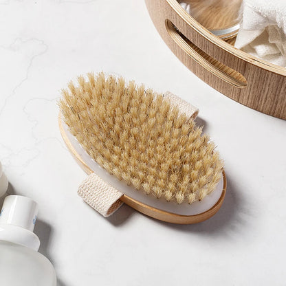Cepillo de cerdas naturales suave para piel húmeda y seca, cepillo de spa para el cuerpo, masajeador de baño para el hogar