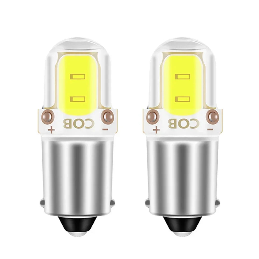 2PCS BA9S LED T4W H6W LED-CANBUS COB 2LED Bulb Car Interior License Plate Light Marker Reading Auto Lamp White 6000K 12V
