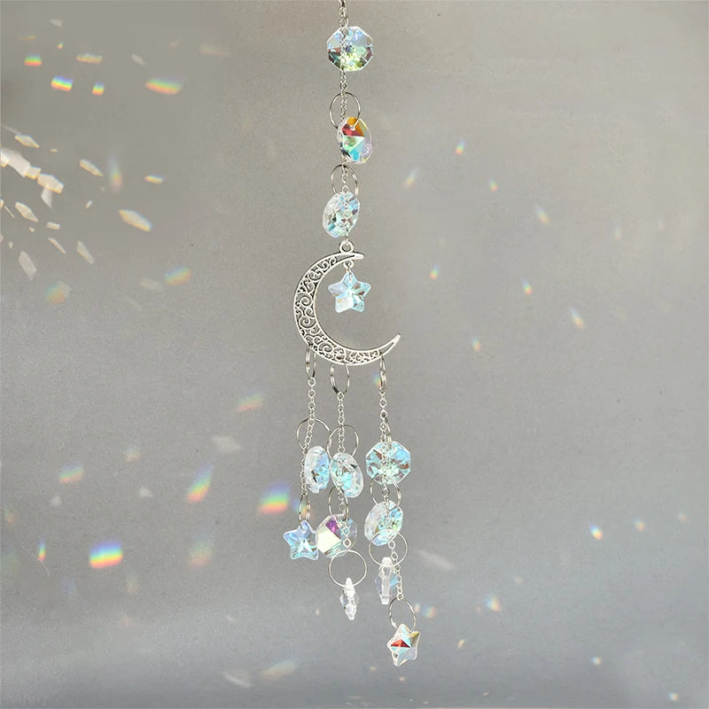 Colgante de cristal para jardín, atrapasol, campanillas de viento, prisma arcoíris, cadena de cristal para ventana, campana colgante, árbol de Navidad, decoración del hogar