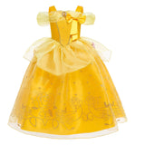 Disney Girls Cosplay Belle Princess Dress for Kids Beauty and The Beast Costumes Children Birthday Party with Flower Clothes