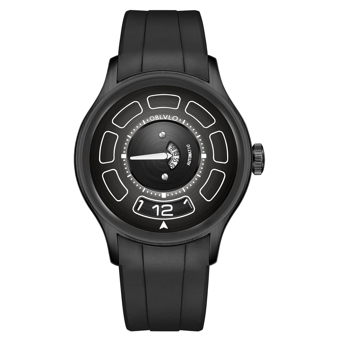 OBLVLO BLM-UFO Unique UFO-Shaped Automatic Watch with Luminous Silicone Strap And Steel Bracelet Waterproof Mechanical Timepiece