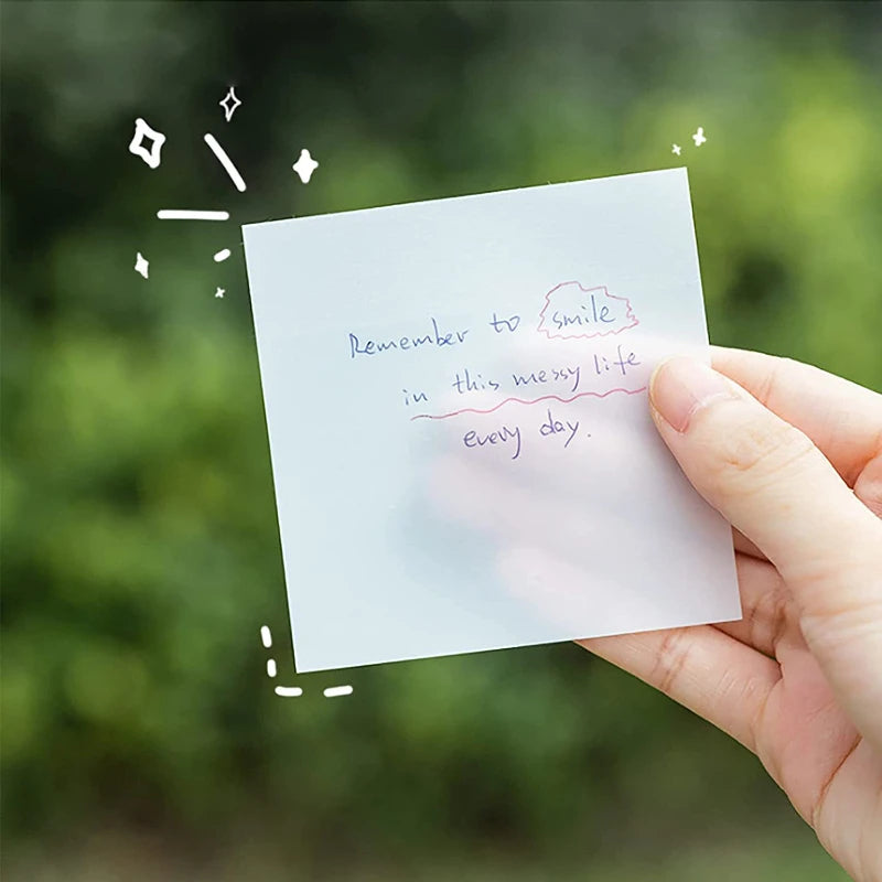 50 Sheets Creative Transparent PET Waterproof Sticky Note Pads Notepads Post-its for School Stationery Office Supplies