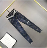 Spring Summer 2024 New Fashion Women's Denim Pants Korean Version Elastic Rhinestone High Waist Skinny Jeans