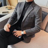 Chaqueta de traje de tweed para hombre, blazer de un solo pecho, gris, moda 2024, abrigo de diseñador de lujo para hombre, ropa de estilo coreano informal
