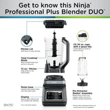 Licuadora Ninja BN751 Professional Plus DUO, 1400 vatios pico, jarra de trituración total de 72 oz y 2 vasos para llevar de 24 oz, color negro