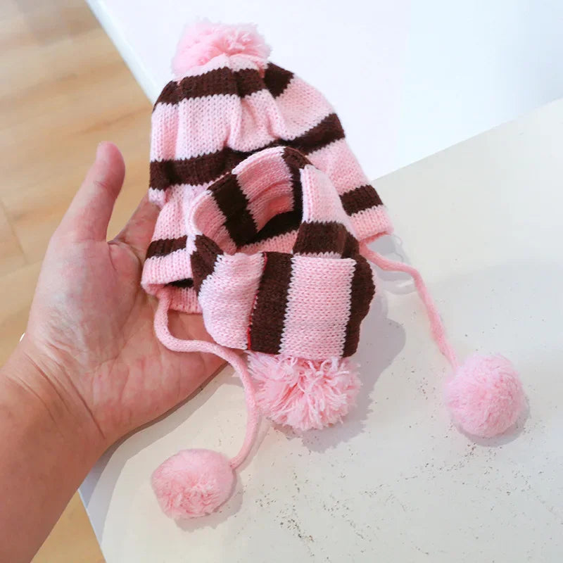 Dog Winter Wear 1 Set(hat+scarf+leg Warmers) Rainbow Stripe Knitted Dog Scarf Winter Warm Hat Footwear Sloves Pet Clothes