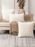 1pc Boho Faux Fur Plush Throw Pillow Covers, Cream White, Luxury SoftFluffy Decorative Cushion Cover Pillowcase for Sofa, Couch
