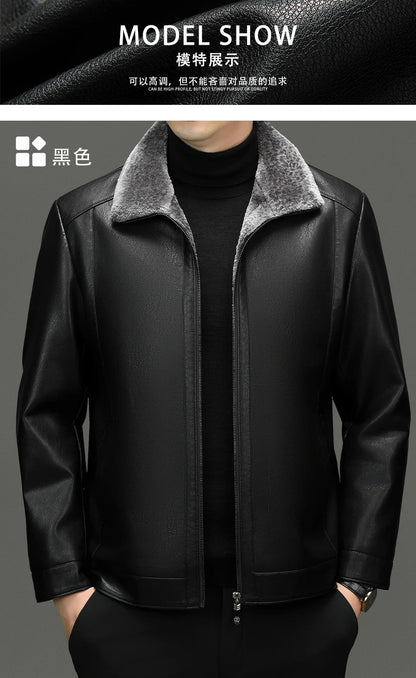 YN-2365 Autumn/Winter Men's Natural Leather Jacket Thickened Fur Integrated Business Casual Top Black Coffee Middle Aged Youth