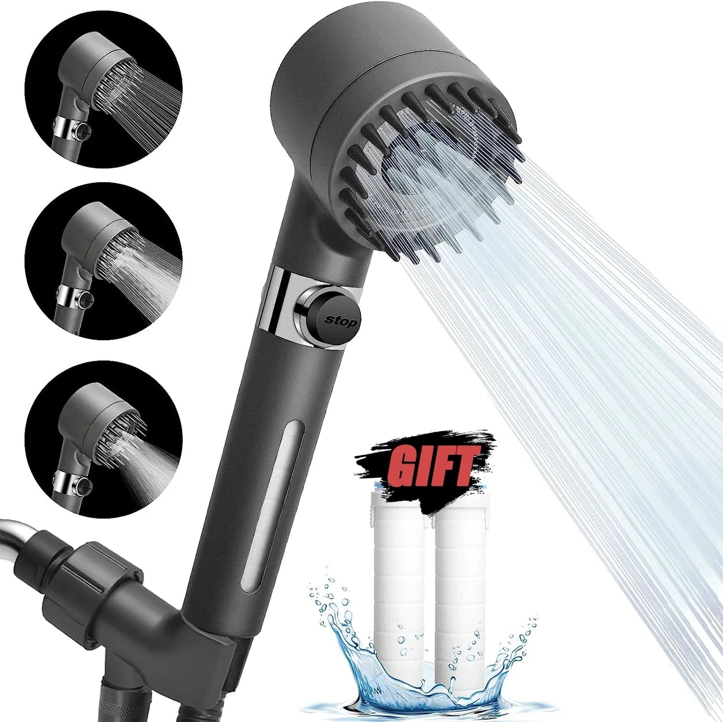Chuveiro De Alta Pressão Com Filtro De Escova De Massagem, Spray De Água Ajustável, Torneira Do Chuveiro De Chuva, Acessórios Do Banheiro, 3 Modos, Novo