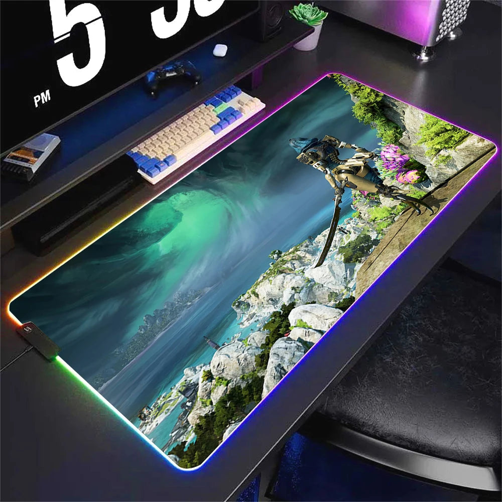 Alfombrilla de ratón luminosa Apex Legend, protector de escritorio, accesorio de anime, alfombrilla de ratón RGB, teclado, ordenador, gamer, mesa, alfombrilla retroiluminada para juegos