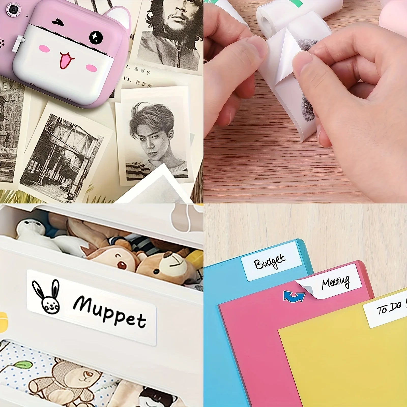 Mini Pocket Printer 5 Rolls Of Self-Adhesive Paper Portable Thermal Printer For Printer Suitable For Home Office Study And Work
