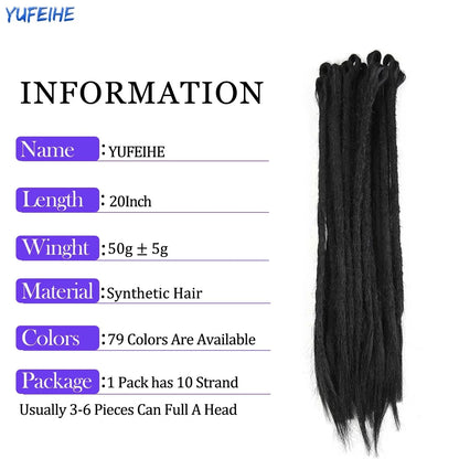 20 Polegada sintético 100% artesanal dreadlock extensões de cabelo fino crochê trançado cabelo backcombed dreads reggae estilo cabelo hippie