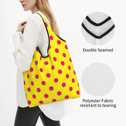 Custom Recycling Classic Black And White Polka Dot Shopping Bag Women Tote Bag Portable Grocery Shopper Bags