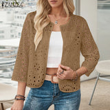 Stylish Autumn Hollow Out Cardigans ZANZEA Women Embroidered Blouse Elegant Shirts 2025 Fashion 3/4 Sleeve Kimonos Slim Fit Tops