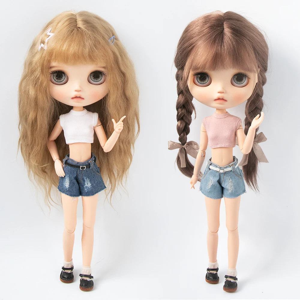 Blythe Clothing Fashion Vest Tops Denim Shorts Casual Pants Belt Multicolor for Licca Azones Ob22 24 Ker YMY Doll Accessories