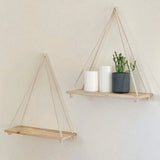 Columpio de madera colgante de cuerda de cáñamo, estante de pared flotante para el hogar, sala de estar, maceta, bandeja de almacenamiento, decoración de jardín